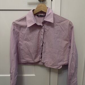 Women's Pink Cropped Shirt Zara